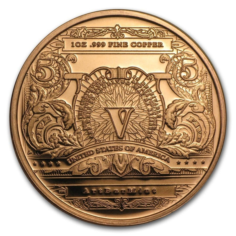 Miedziany Medal Chief Banknote Replica, 1 uncja - rewers