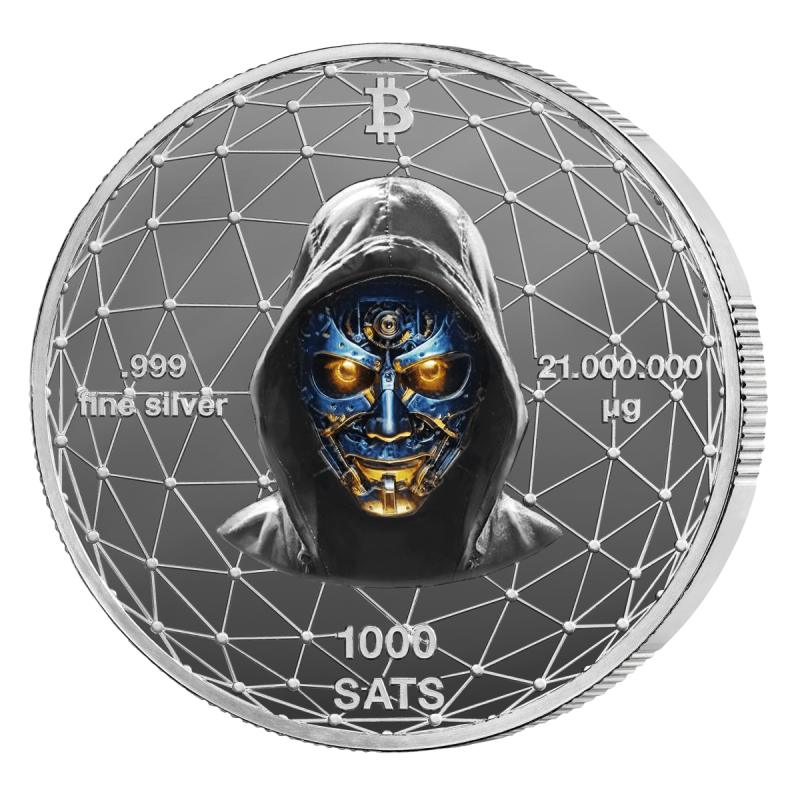 Silber Bitcoin 1000 SAT Medaille, 21 Gramm - Vorderseite Silber Bitcoin 1000 SAT Medaille, 21 Gramm - Vorderseite