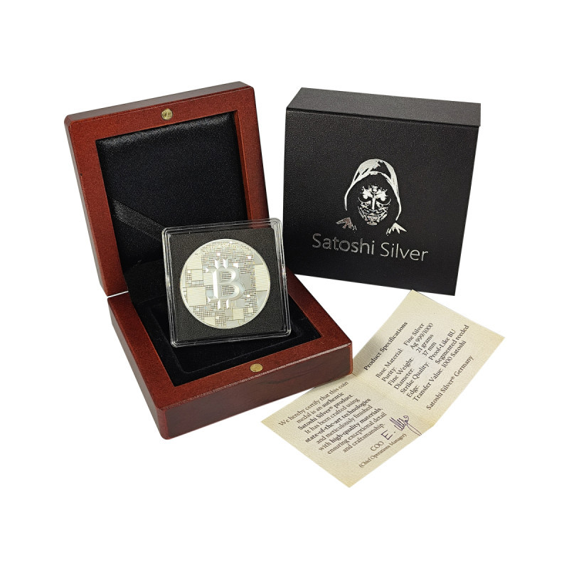 Silbermedaille Bitcoin 1000 SAT, 21 Gramm - Schachtel Silbermedaille Bitcoin 1000 SAT, 21 Gramm - Schachtel