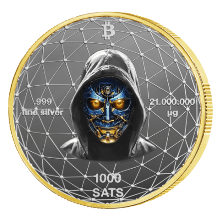 Srebrny Medal Bitcoin 1000 SAT, 21 grama Gold + Silver - rewers