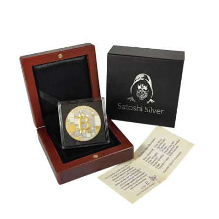 Srebrny Medaille Bitcoin 1000 SAT, 21 Gramm Gold + Silber - Box Srebrny Medaille Bitcoin 1000 SAT, 21 Gramm Gold + Silber - Box
