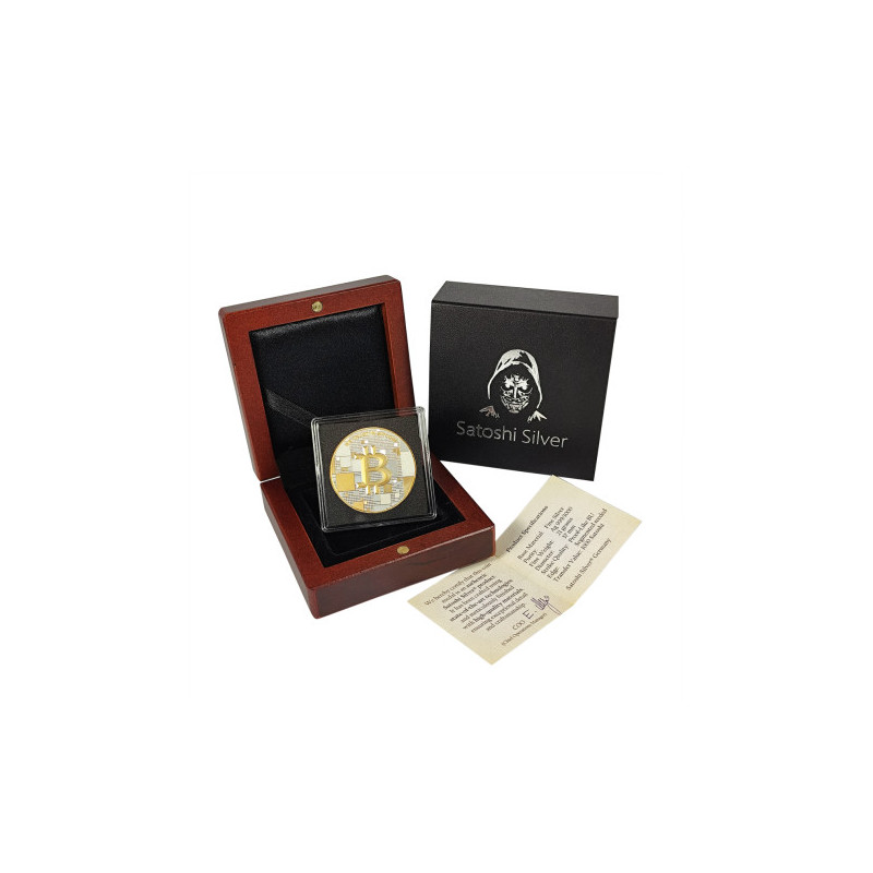 Srebrny Medaille Bitcoin 1000 SAT, 21 Gramm Gold + Silber - Box Srebrny Medaille Bitcoin 1000 SAT, 21 Gramm Gold + Silber - Box