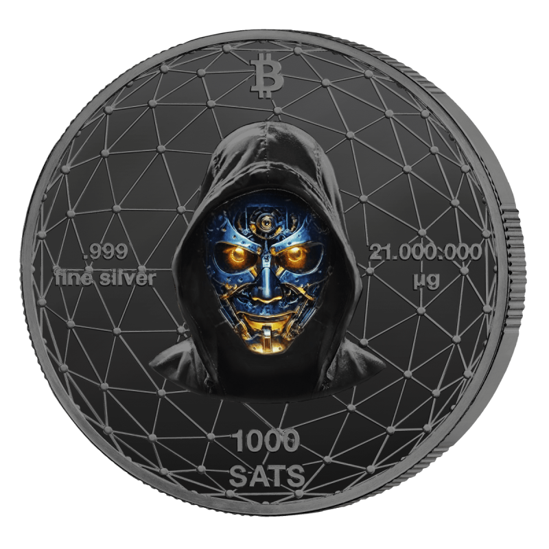 Srebrny Medaille Bitcoin 1000 SATS, 21 grama Ruthenium + Gold - awers