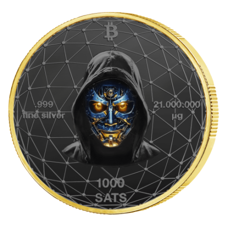 Srebrny Medaille Bitcoin 1000 SATS, 21 grama Ruthenium Rose Gold - rewers