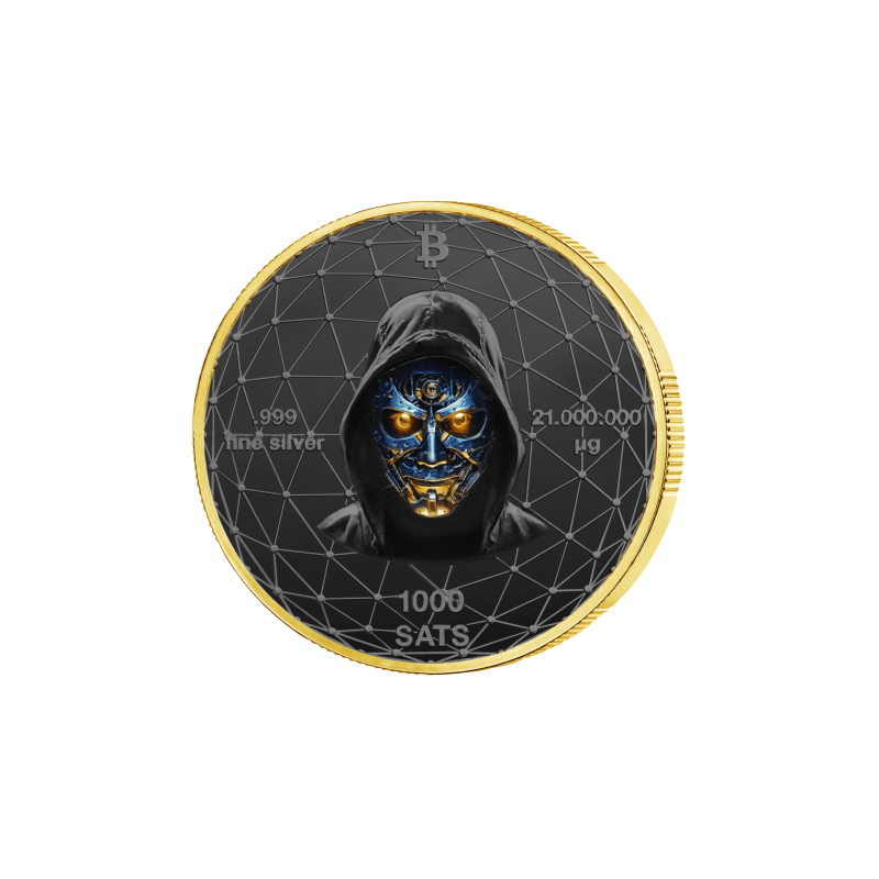 Srebrny Medal Bitcoin 1000 SATS, 21 grama Ruthenium Rose Gold - awers Srebrny Medal Bitcoin 1000 SATS, 21 grama Ruthenium Rose Gold - awers