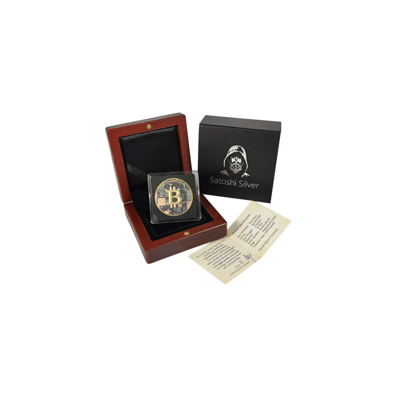 Srebrny Medal Bitcoin 1000 SATS, 21 grama Ruthenium Rose Gold - box Srebrny Medal Bitcoin 1000 SATS, 21 grama Ruthenium Rose Gold - box