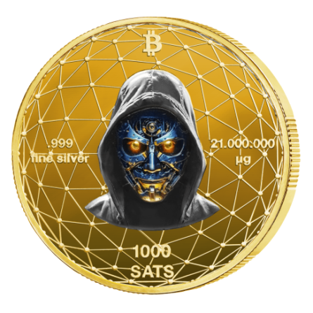 Срібна медаль Bitcoin 1000 SATS, 21 грам, позолочена платина - реверс