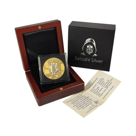 Srebrny Medal Bitcoin 1000 SATS, 21 grama Gilded Platinum - box Srebrny Medal Bitcoin 1000 SATS, 21 grama Gilded Platinum - box