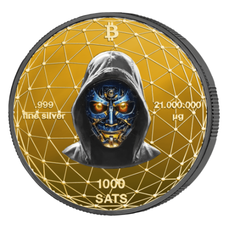 Srebrny Medaille Bitcoin 1000 SATS, 21 Gramm Platin Rhodium - awers