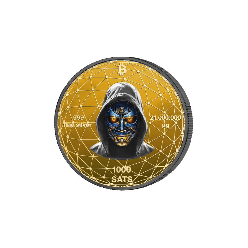 Srebrny Medal Bitcoin 1000 SATS, 21 grama Platinum Rhodium - rewers