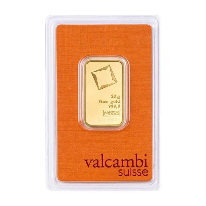 Złota Sztabka Inwestycyjna Valcambi 20g - front Złota Sztabka Inwestycyjna Valcambi 20g - front