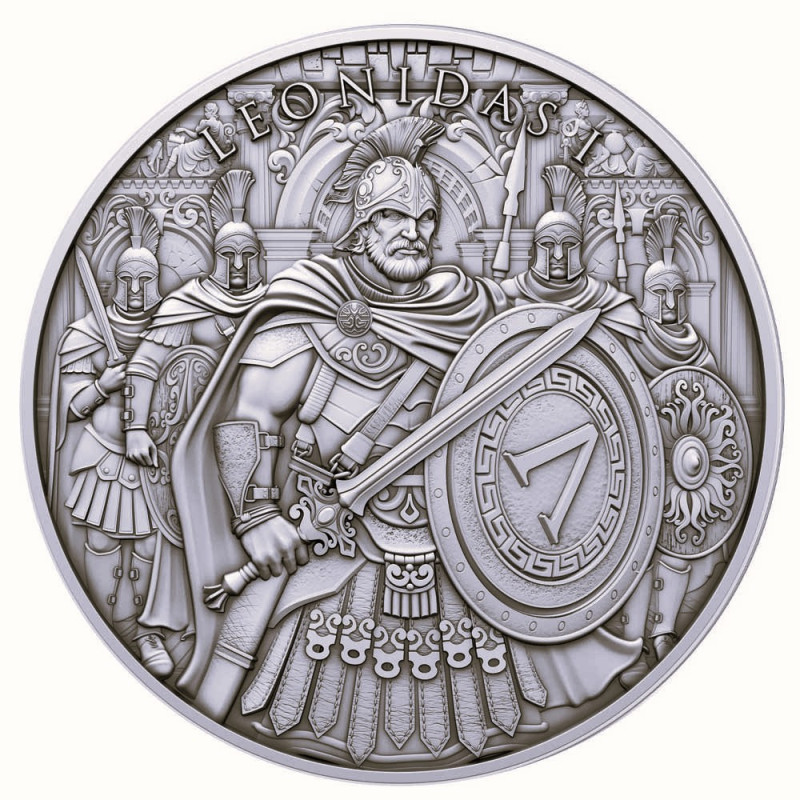 Srebrny Medaille Legendäre Krieger: Leonidas I Antiquiert, 1 uncja - rewers Srebrny Medaille Legendäre Krieger: Leonidas I Antiquiert, 1 uncja - rewers