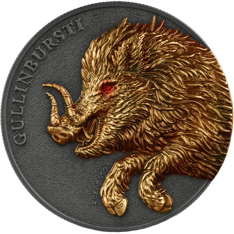 Srebrna Moneta Germania Beasts: Gullinbursti 2025 Ultra High Relief, 2 uncje - front