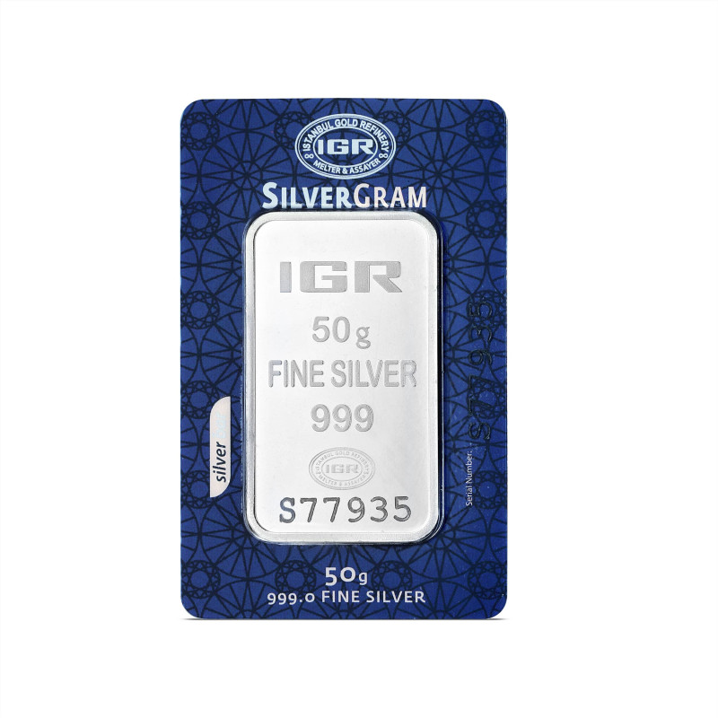Silberbarren IGR, 50 Gramm - Vorderseite Silberbarren IGR, 50 Gramm - Vorderseite