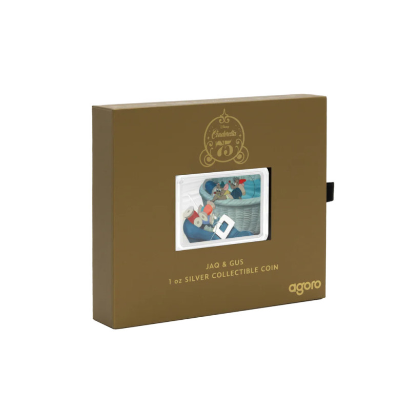 Srebrna Moneta Disney Cinderella 75th Anniversary - Jaq & Gus 2025, 1 uncja - box 2