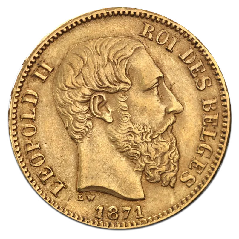 Złota Moneta 20 Franków Leopold II Belgia 1867 -1882