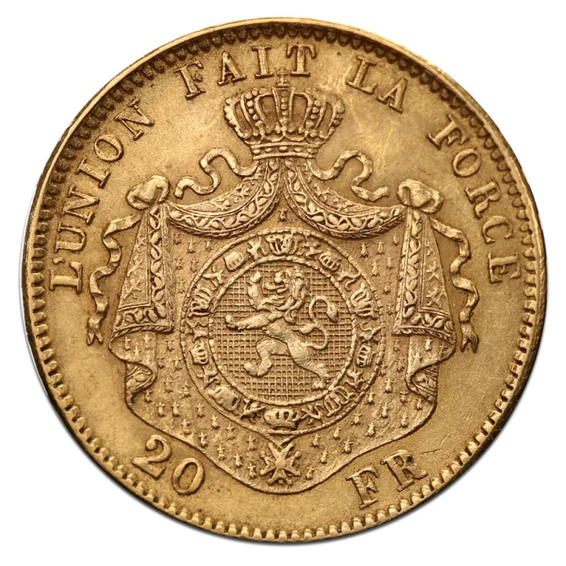 Złota Moneta 20 Franków Leopold II Belgia 1867 -1882