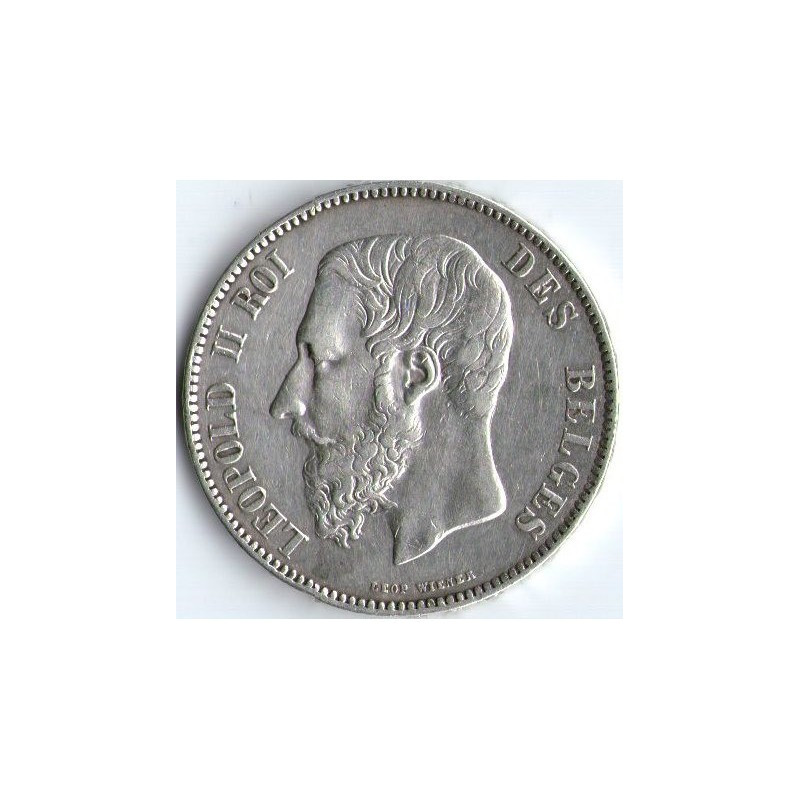 Srebrna Moneta 5 Franków 1832-1878, 25 gramów - Leopold II Srebrna Moneta 5 Franków 1832-1878, 25 gramów - Leopold II