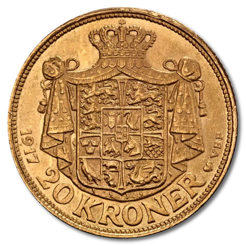 Złota moneta 20 Koron Christian X Dania 1913-1917 Złota moneta 20 Koron Christian X Dania 1913-1917