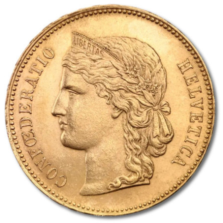 20 Swiss Francs Helvetica | Gold | 1883-1896