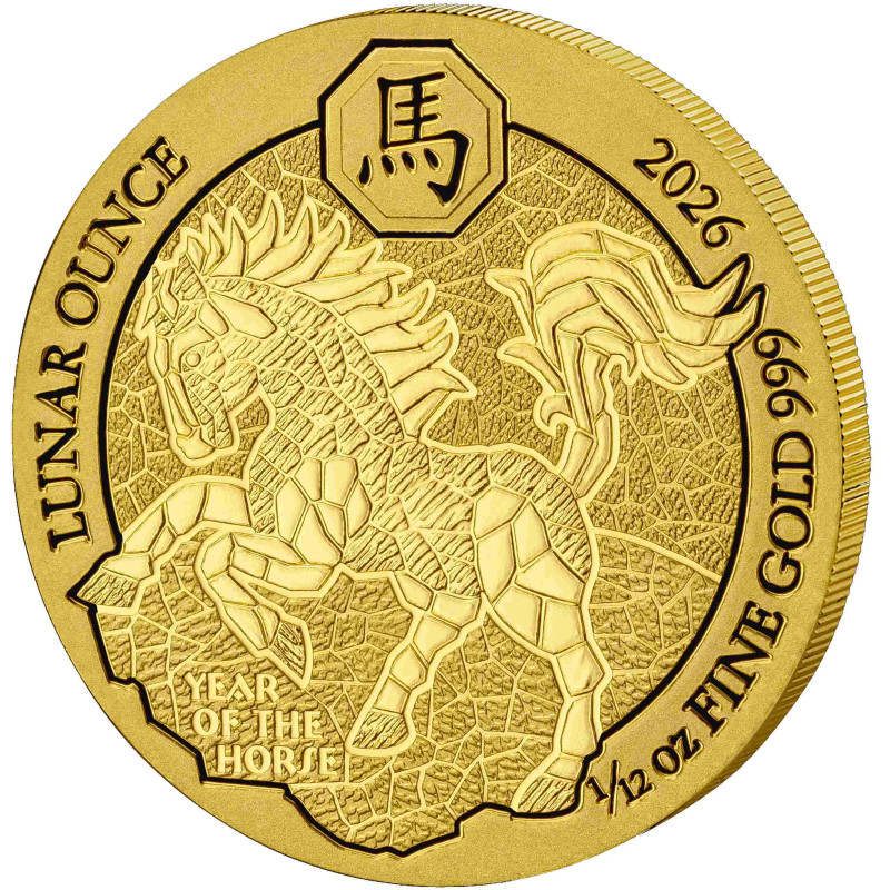 Złota Moneta Lunar Unze Jahr des Pferdes 2025, 1/12 uncji - rewers