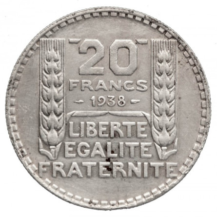 Silver Coin 20 Francs 1929-1939, 20g - reverse side