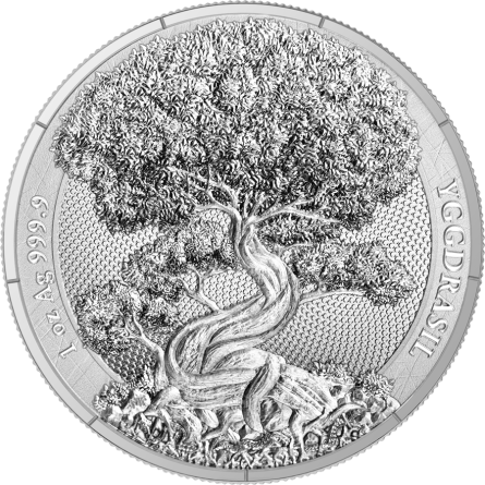 Срібна монета "Міфічний ліс": Yggdrasil 2025 BU, 1 унція - реверс