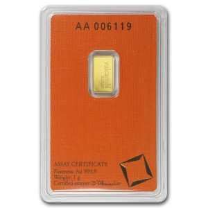 Złota sztabka Inwestycyjna Valcambi 1g - front