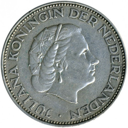 Silver Coin Netherlands 2 1/2 Guilders 1959-1966, 15 grams - reverse side