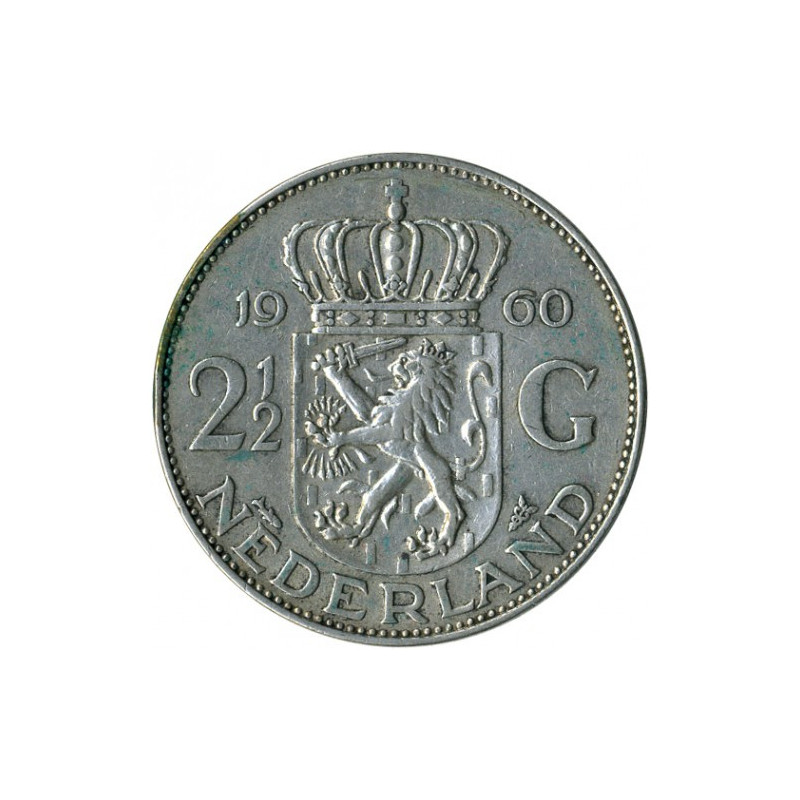 Silver Coin Netherlands 2 1/2 Guilders 1959-1966, 15 grams - obverse