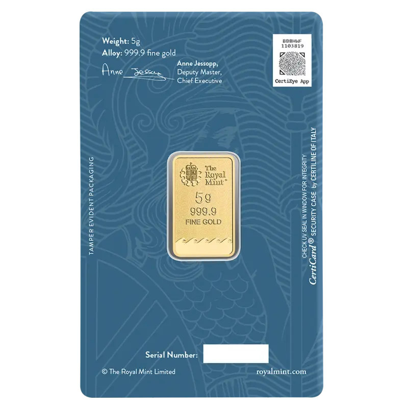 Britannia Royal Mint Investment Gold Bar, 5g