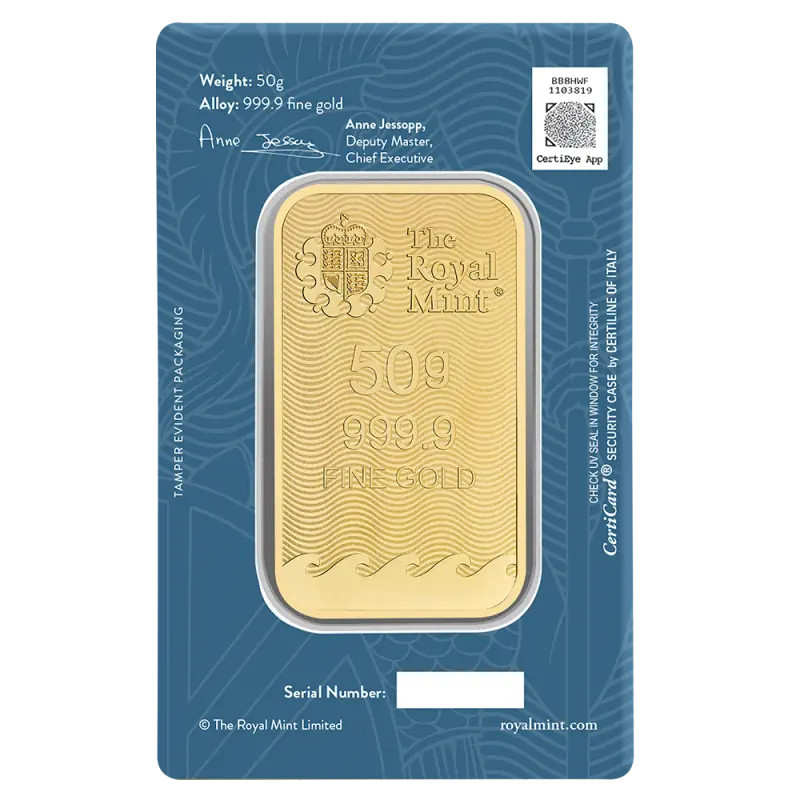 Золотий інвестиційний зливок Britannia Royal Mint, 50 г Золотий інвестиційний зливок Britannia Royal Mint, 50 г