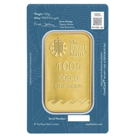 Britannia Royal Mint Investment Gold Bar, 100g