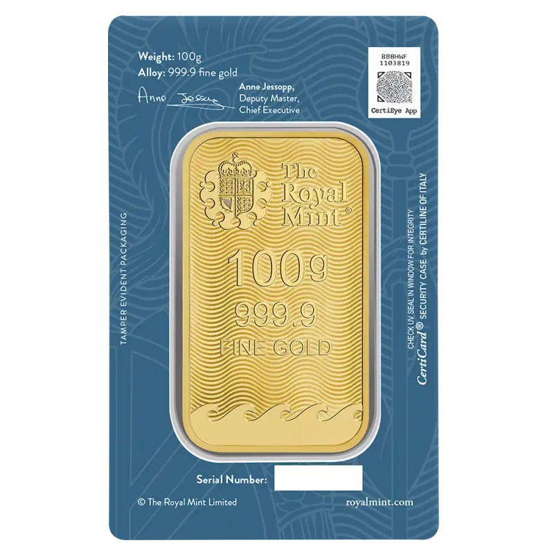 Britannia-Goldbarren der Royal Mint, 100 g
