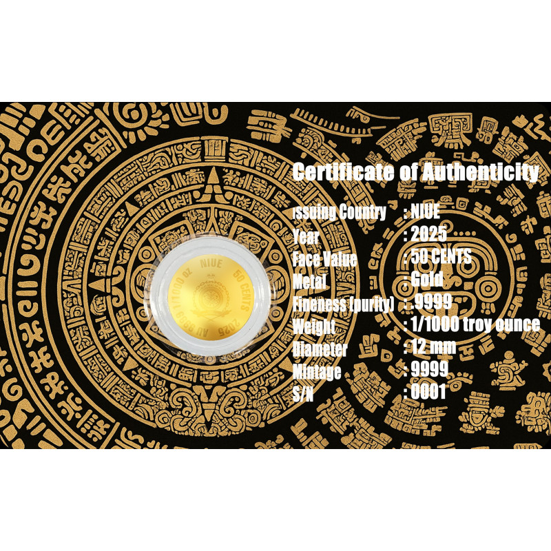 Złota Moneta Aztec Calendar 2025, 1/1000 uncji - awers Złota Moneta Aztec Calendar 2025, 1/1000 uncji - awers