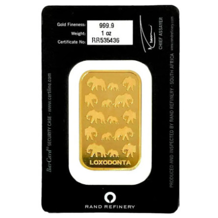 Золотий інвестиційний злиток Loxodonta Africana Rand Refinery 1 унція.