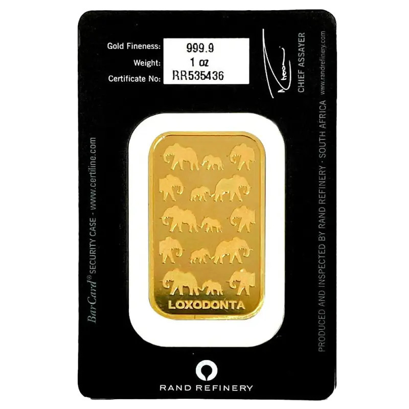 Złota Sztabka Inwestycyjna Loxodonta Africana Rand Rafinery 1 uncja