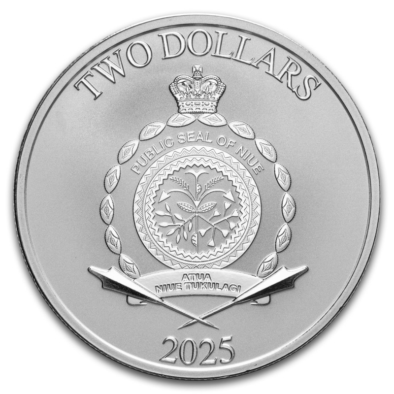 Srebrna Moneta Niue Marvel Versus: Iron Man vs Ultron 2025, 1 uncja - awers