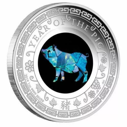 Silbermünze Lunar Opal Jahr des Schweins 2019, 1 Unze