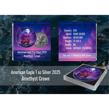 Srebrna Moneta Masters of The Seas: Amethyst Crown 2025, 1 uncja box Srebrna Moneta Masters of The Seas: Amethyst Crown 2025, 1 uncja box