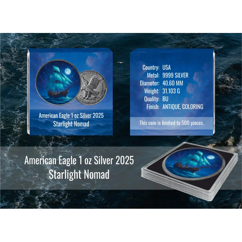 Srebrna Moneta Masters of The Seas: Starlight Nomad 2025, 1 uncja - box
