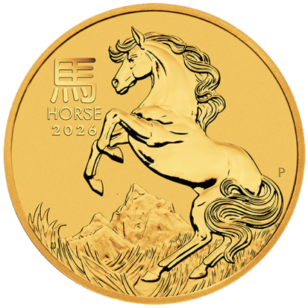 Goldmünze LUNAR III Jahr des Pferdes 2026, 1/10 oz Vorderseite