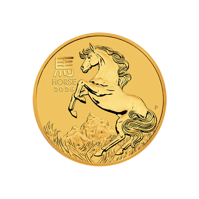 Złota Moneta LUNAR III Rok Konia 2026, 1 uncja Front Złota Moneta LUNAR III Rok Konia 2026, 1 uncja Front