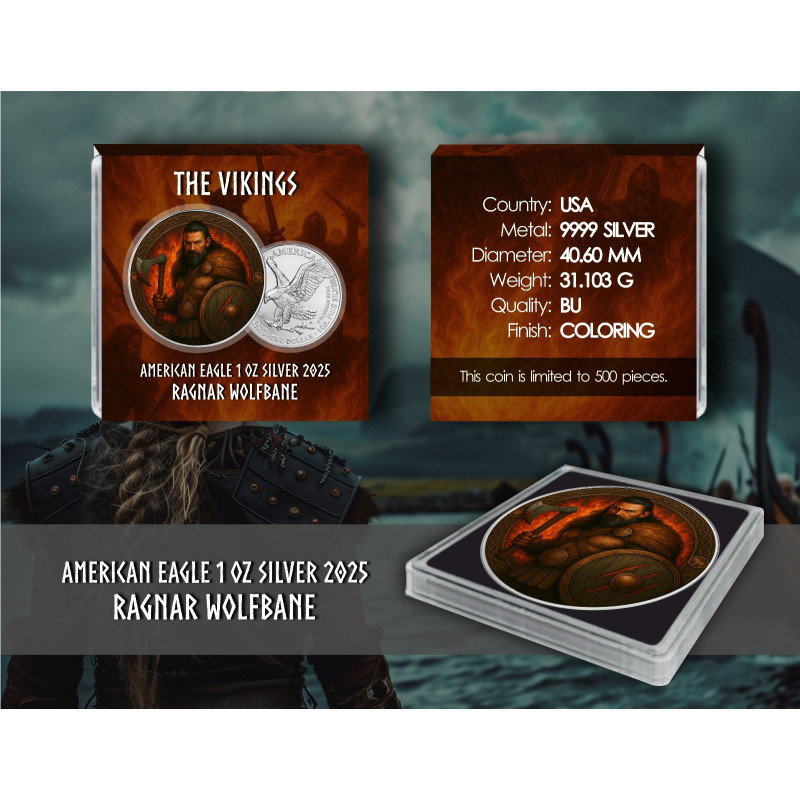 Srebrna Moneta Amerykański Orzeł 2025 Ragnar Wolfbane, 1 uncja - photo Srebrna Moneta Amerykański Orzeł 2025 Ragnar Wolfbane, 1 uncja - photo