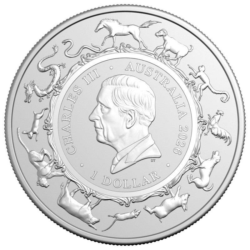 Srebrna Moneta RAM Lunar Rok Konia 2026, 1 uncja - awers