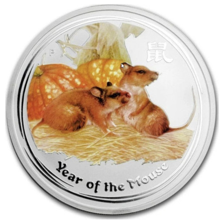 Srebrna Moneta Lunar II: Rok Myszy 2008 Color, 1 uncja - rewers