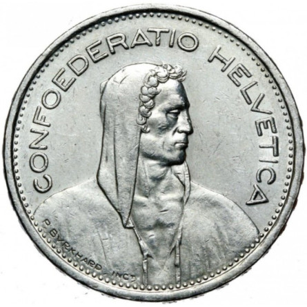Srebrna Moneta Szwajcaria, 5 Franków, 1917 - 1967, 15gr - rewers
