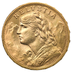 Złota Moneta 20 Franków Szwajcarskich Vreneli, 1897 - 1949, 5.81g - rewers