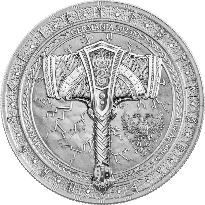 Srebrna Moneta Artefacts: Mjölnir 2025 BU, 1 uncja - awers Srebrna Moneta Artefacts: Mjölnir 2025 BU, 1 uncja - awers