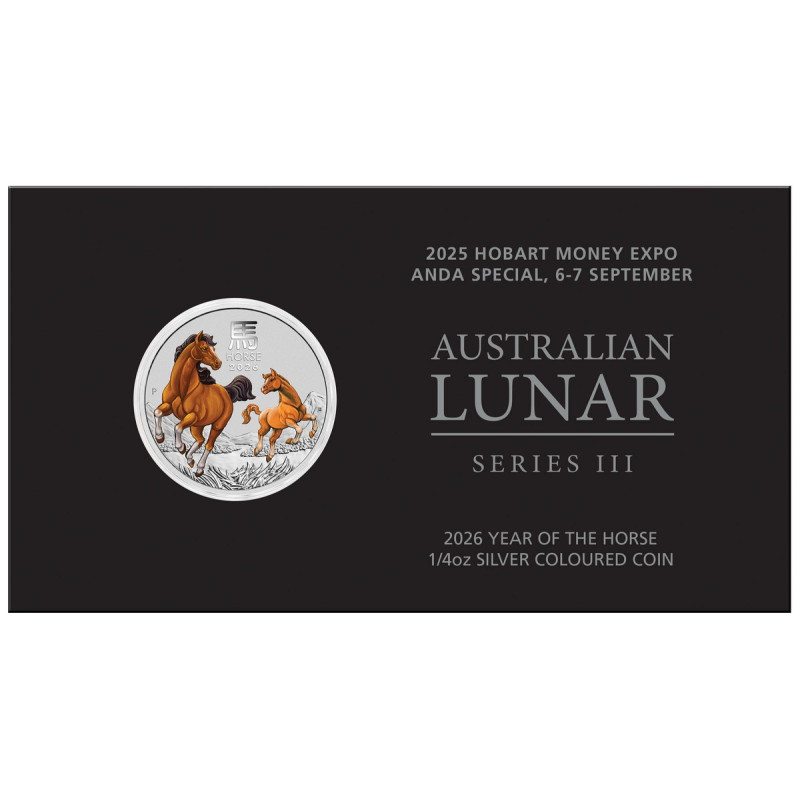 Silber Lunar III Jahr des Pferdes 2026 Farbmünze, 1/4 oz (ANDA) - Vorderseite Silber Lunar III Jahr des Pferdes 2026 Farbmünze, 1/4 oz (ANDA) - Vorderseite